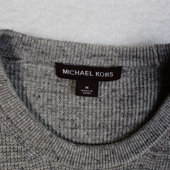Michael Kors Sweater Women Medium Gray Wool Cotton Textured Shoulder Knit Preppy - Picture 4 of 8